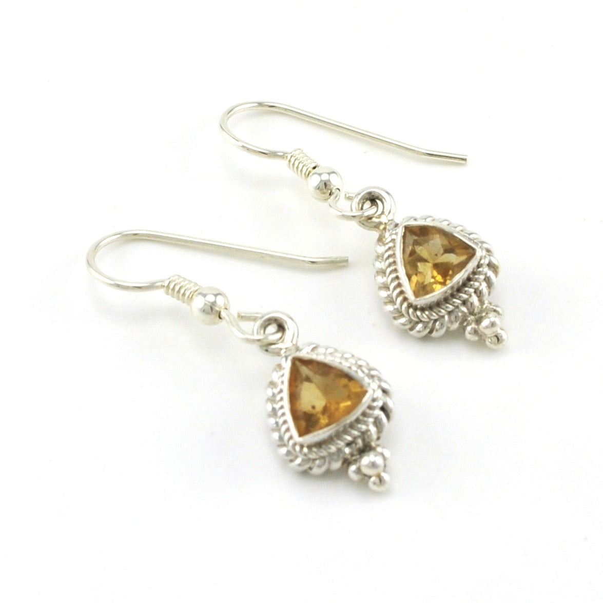 Sterling Silver Citrine 7mm Trillion Dangle Earrings