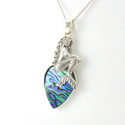 Side View Sterling Silver Mermaid on Abalone Tear Necklace