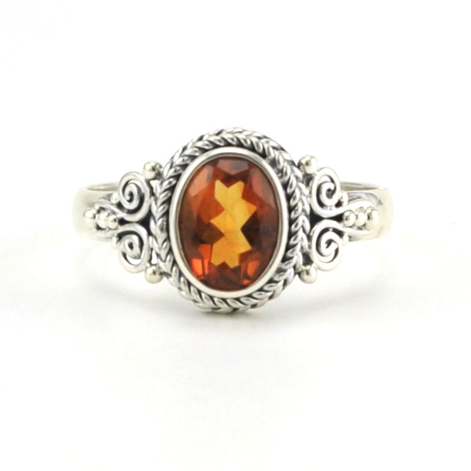 Alt View Sterling Silver Citrine 6x8mm Oval Bali Ring