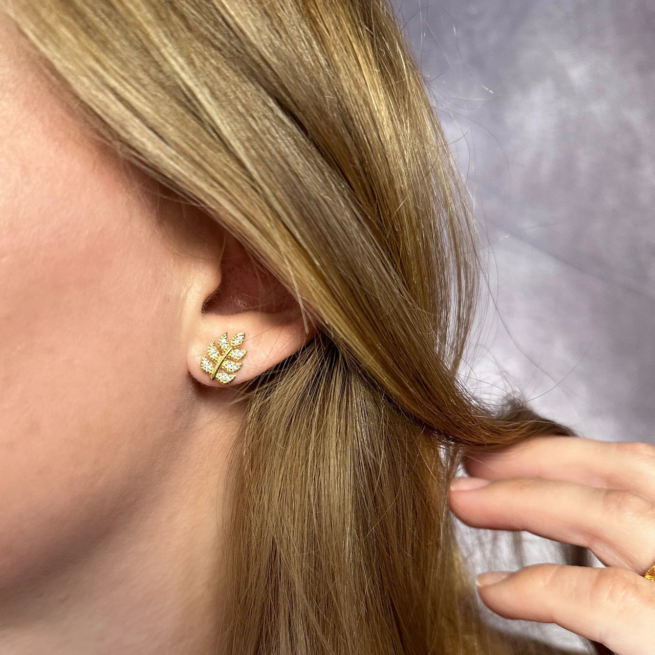 18k Gold Fill Cubic Zirconia Leaf Stud Earrings