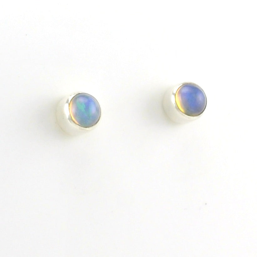 Side View Sterling Silver Ethiopian Opal 6mm Round Post Earrings