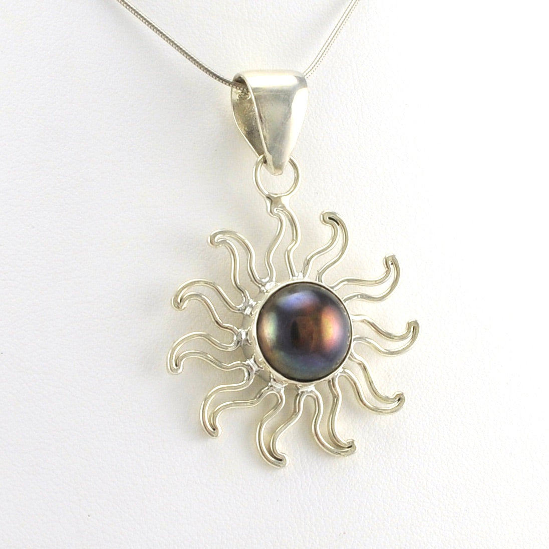 Alt View Sterling Silver Grey Pearl Sun Pendant