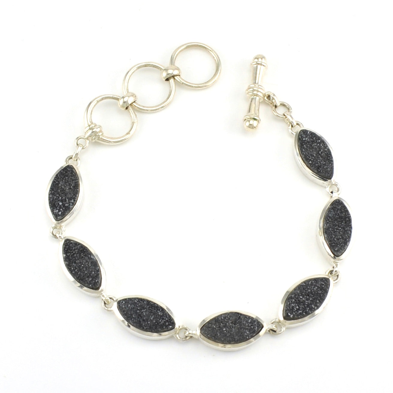 Sterling Silver Charcoal Druzy Agate Marquise Toggle Bracelet
