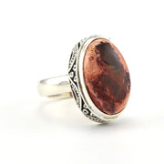 Sterling Silver Mexican Fire Opal Oval Bali Ring