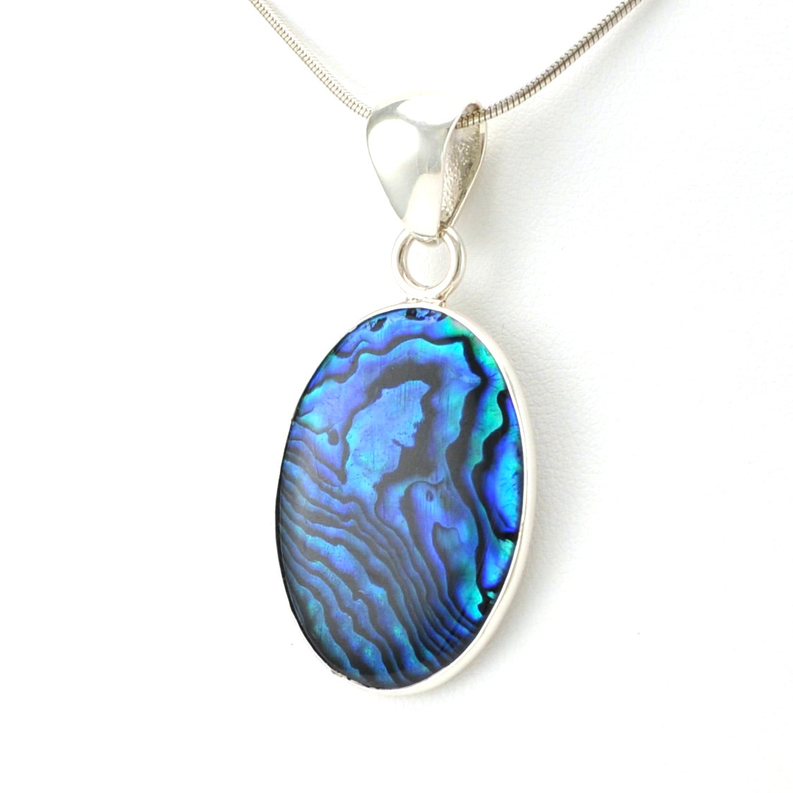 Sterling Silver Blue Abalone Oval Pendant