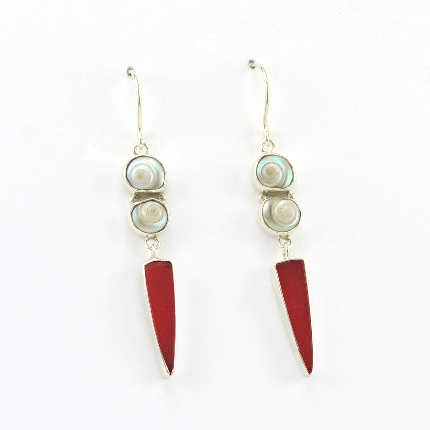 Alternate View Sterling Silver Malabar Shell Red Sea Glass Earrings