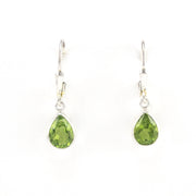 Front View Silver Peridot 6x8mm Tear Dangle Earrings