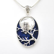 Front View Silver Owl in the Moon Light with Shell Pendant