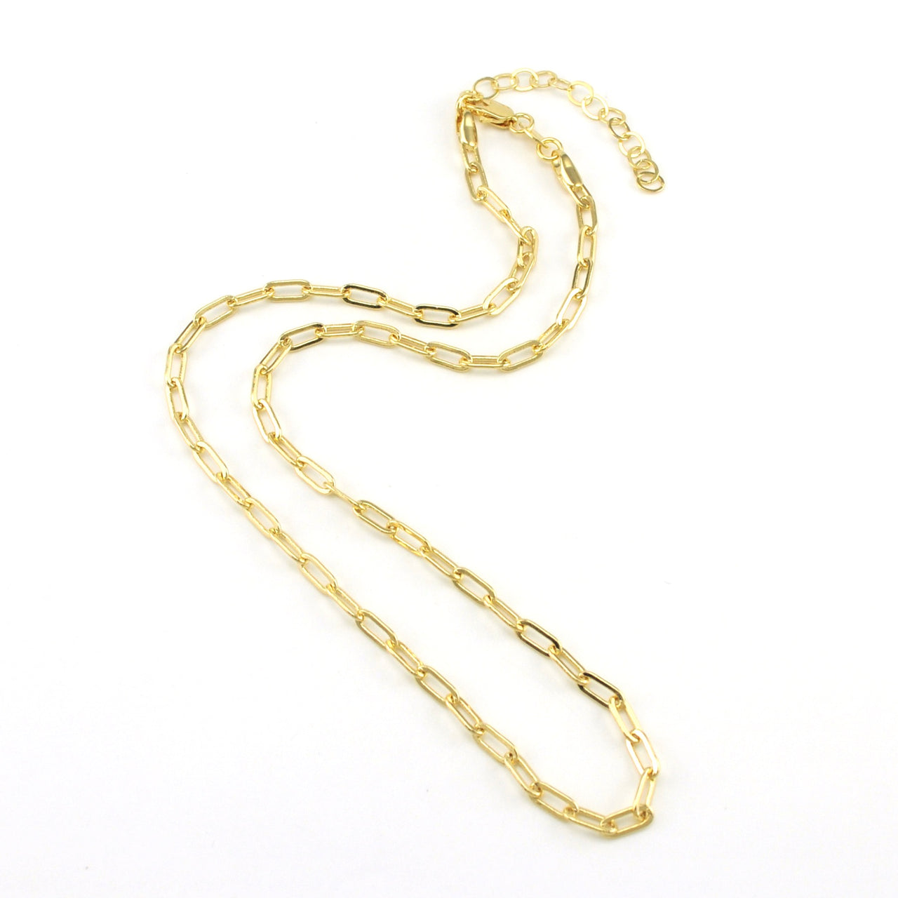 18k Gold Fill 16 Inch Short Link Paperclip Chain with Extender