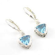 ilver Blue Topaz 7mm Trillion Bali Dangle Earrings