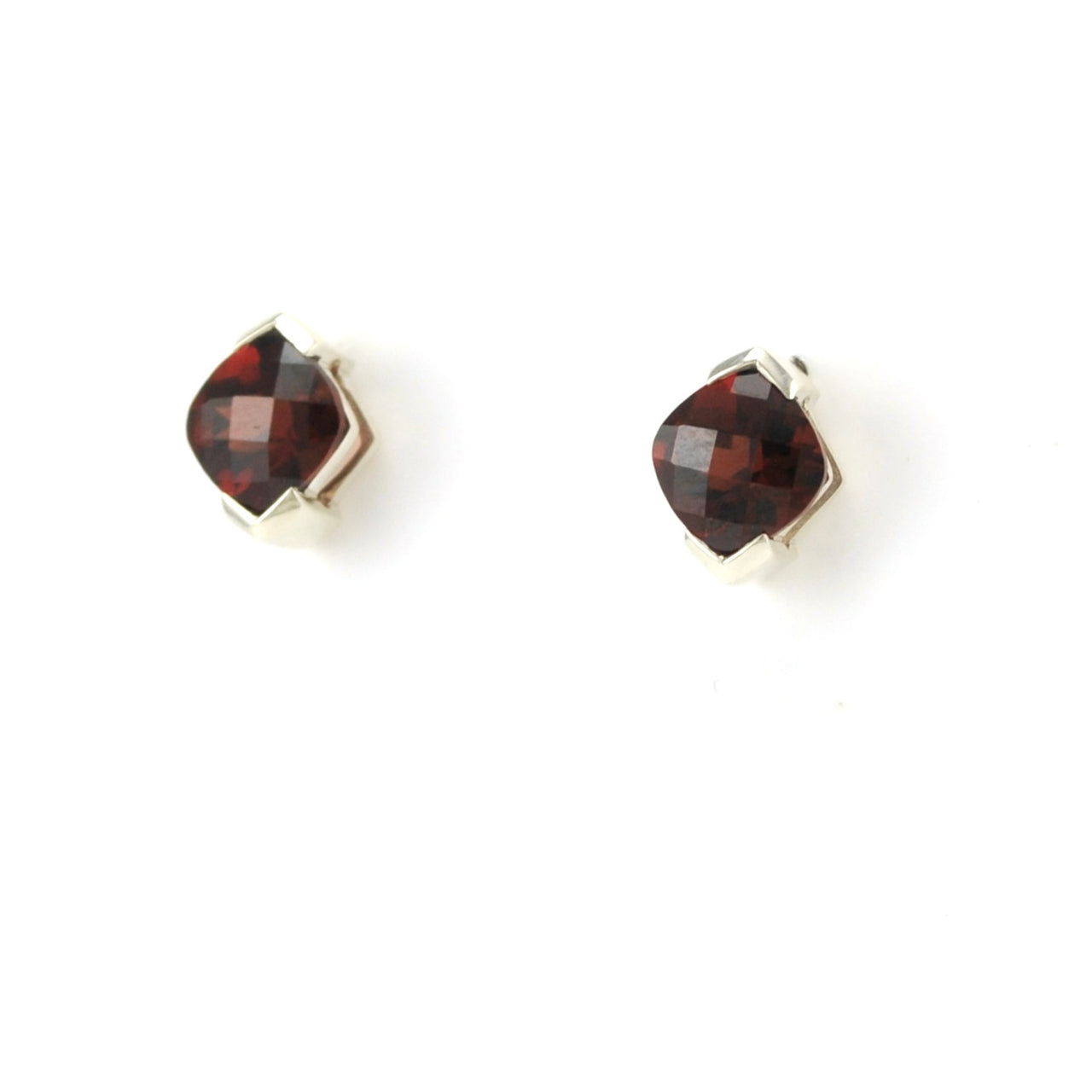 Sterling Silver Garnet Square Prong Set Earrings