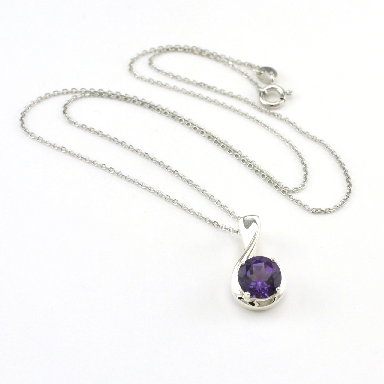 Sterling Silver Amethyst 8mm Round Swirl Necklace