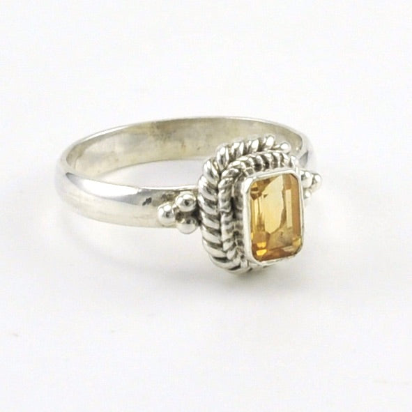 Side View Sterling Silver Citrine 4x6mm Rectangle Ring