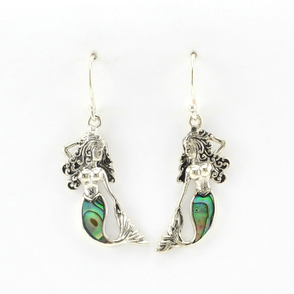 Alt View Sterling Silver Mermaid with Abalone Tail Earrings