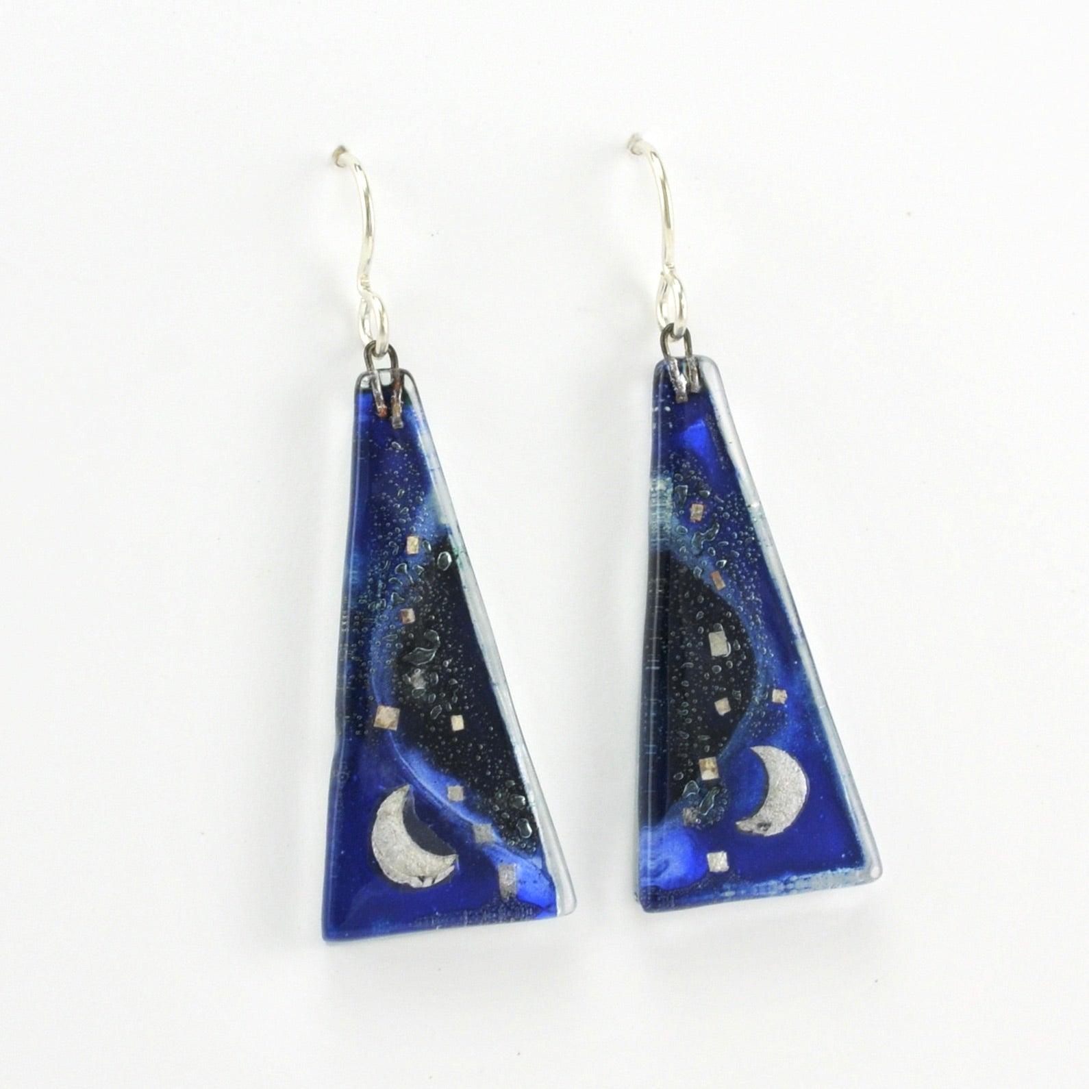 Alt View Glass Blue Moon Triangle Earrings