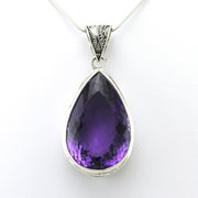 Alt View Sterling Silver Amethyst 20x30mm Tear Bali Pendant