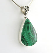 Side View Silver Malachite 20x30mm Tear Bali Pendant