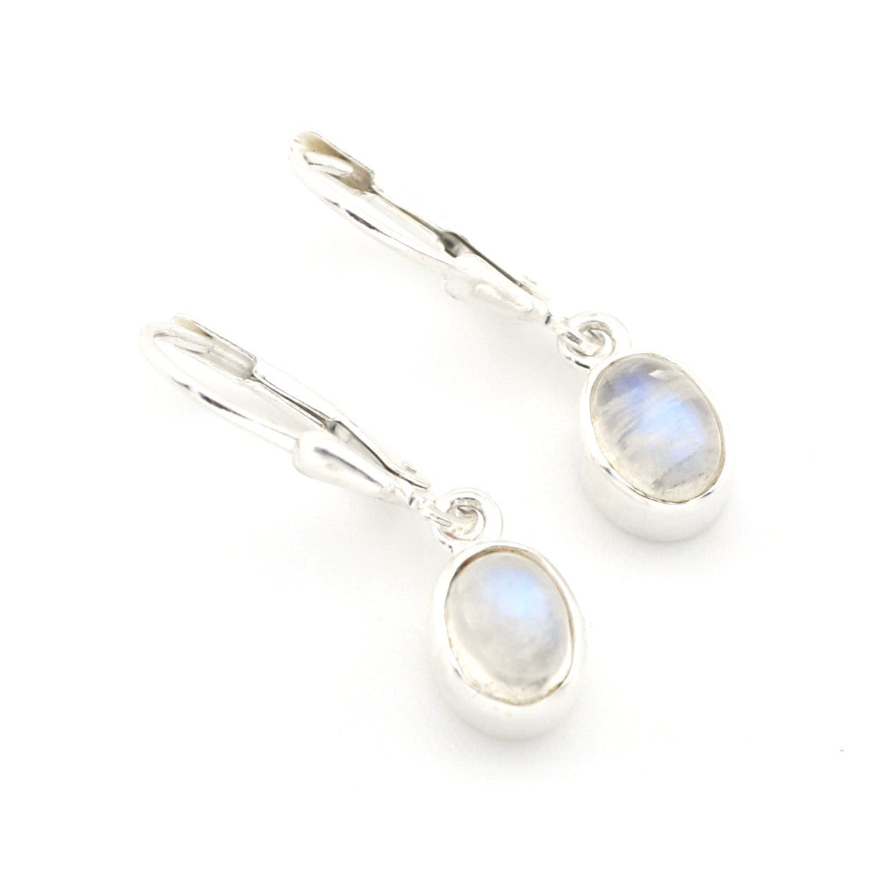 Sterling Silver Moonstone 5x7mm Oval Dangle Earrings
