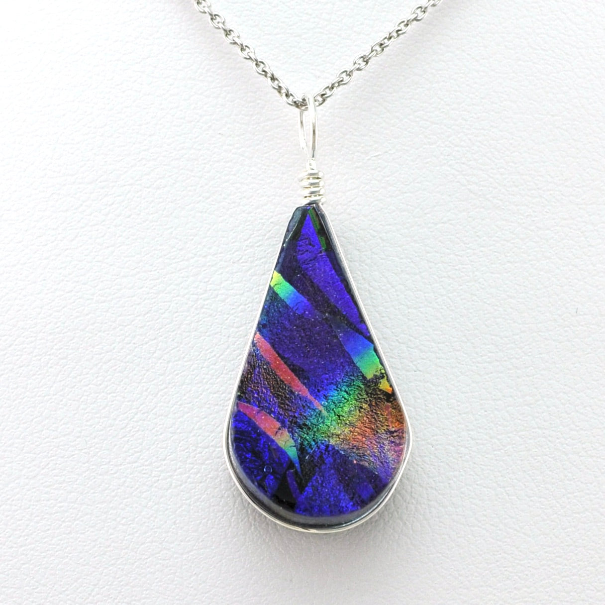 Alternate View Rainbow Purple Dichroic Glass Tear Pendant