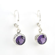 Alternate View Silver Amethyst 8mm Round Bali Dangle Earrings