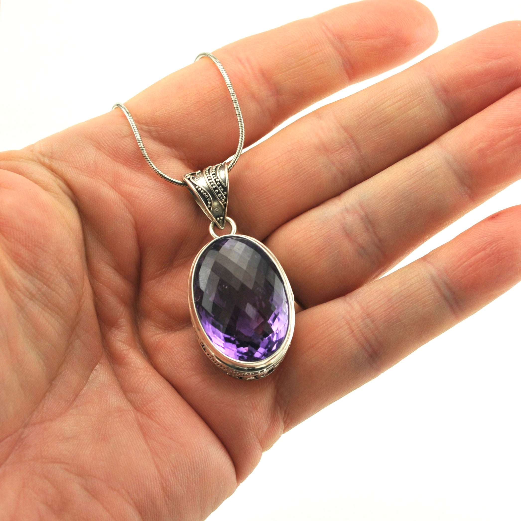 Natural Amethyst Pendant-Handmade Silver Pendant-925 Sterling Silver Pendant-Designer Oval Amethyst Pendant-Gift for Her-Anniversary offers Pendant