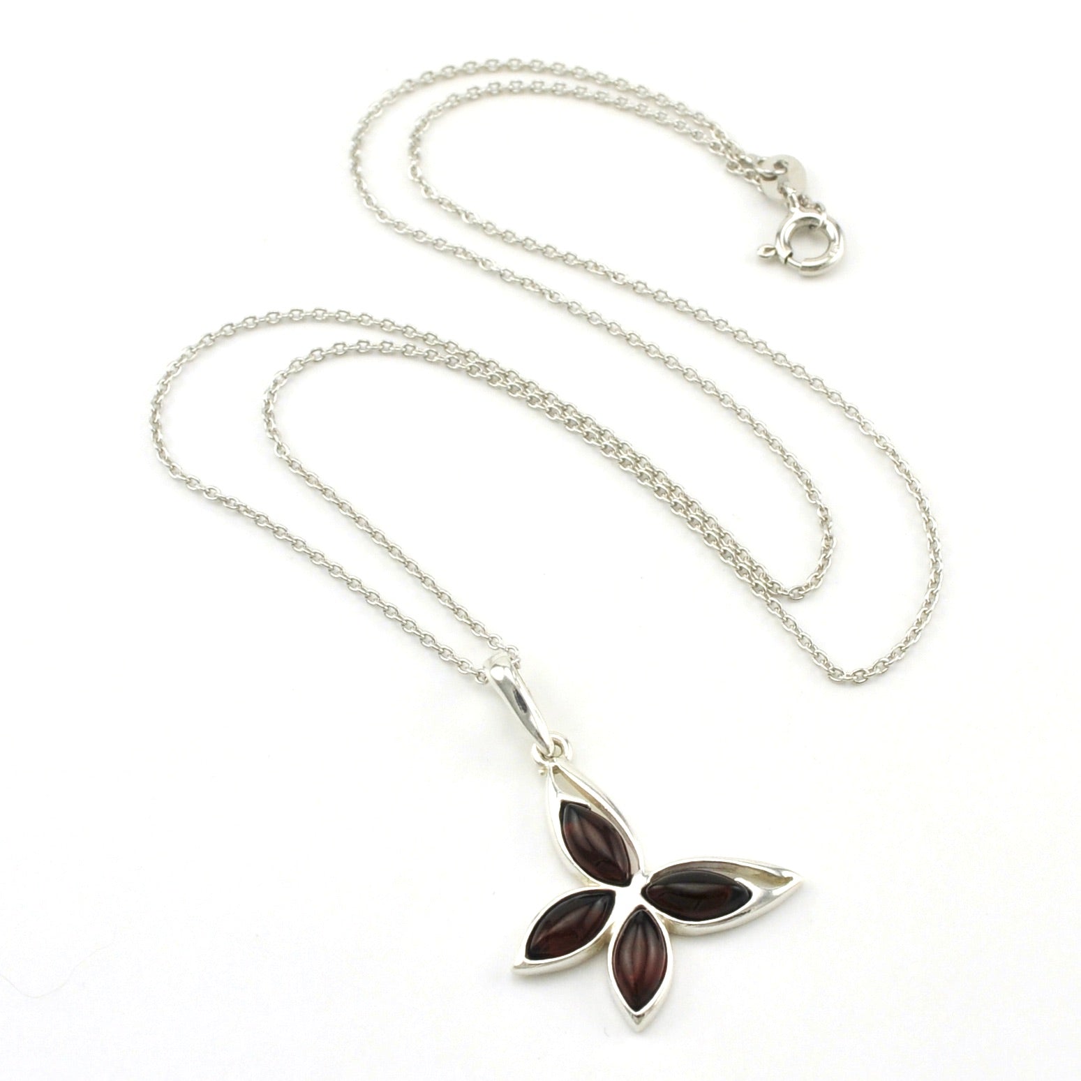 Sterling Silver Cherry Amber Butterfly Necklace