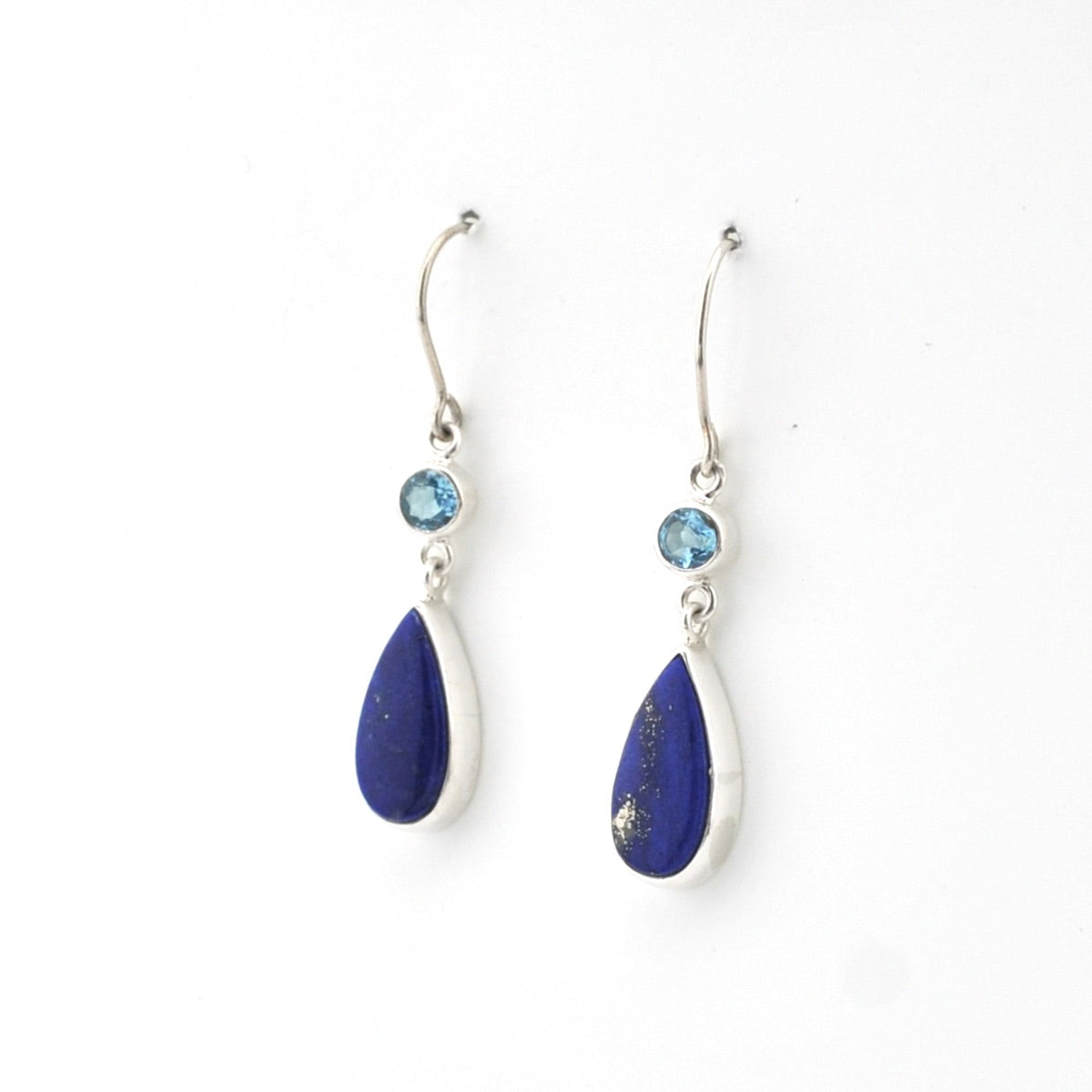 Sterling Silver Topaz Lapis Dangle Earrings