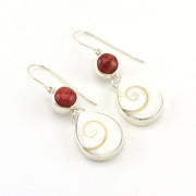 Sterling Silver Red Coral Shiva Shell Earrings