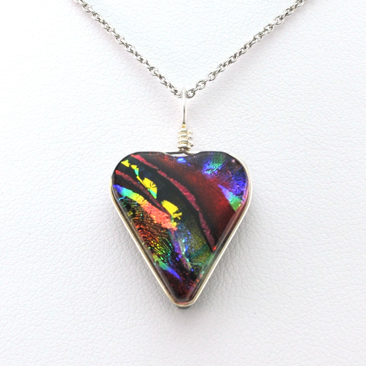 Alternate View Dichroic Glass Rainbow Red Heart Pendant