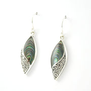 Side View Silver Abalone Marquise Bali Earrings