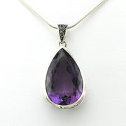 Front View Sterling Silver Amethyst 16x24mm Tear Bali Pendant