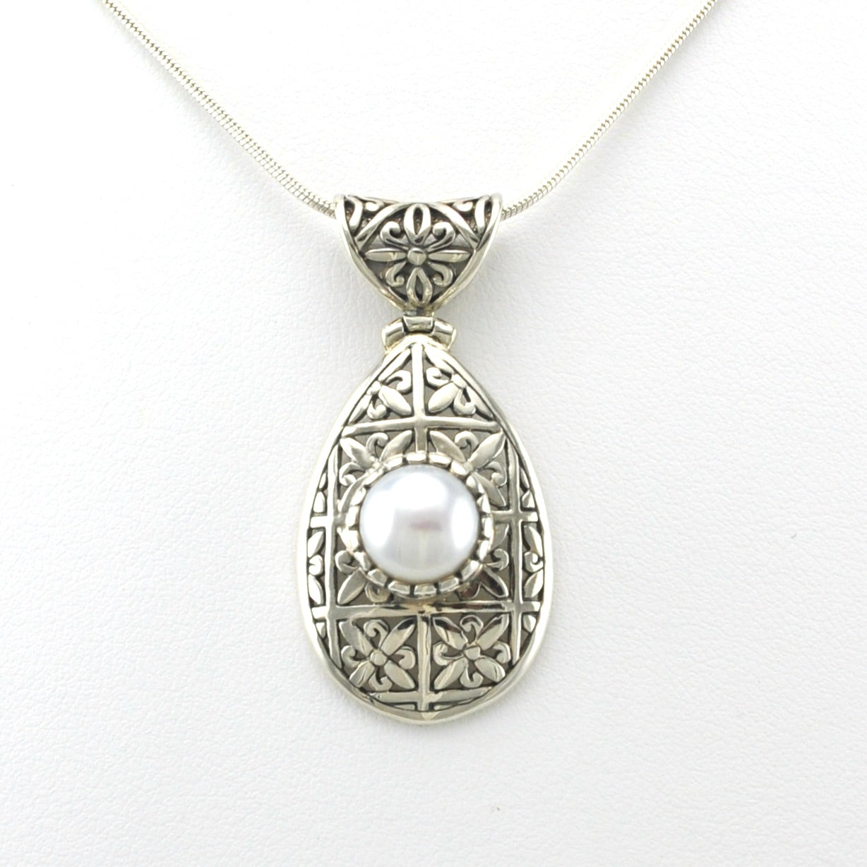Alt View Sterling Silver Bali Tear with Pearl Necklace