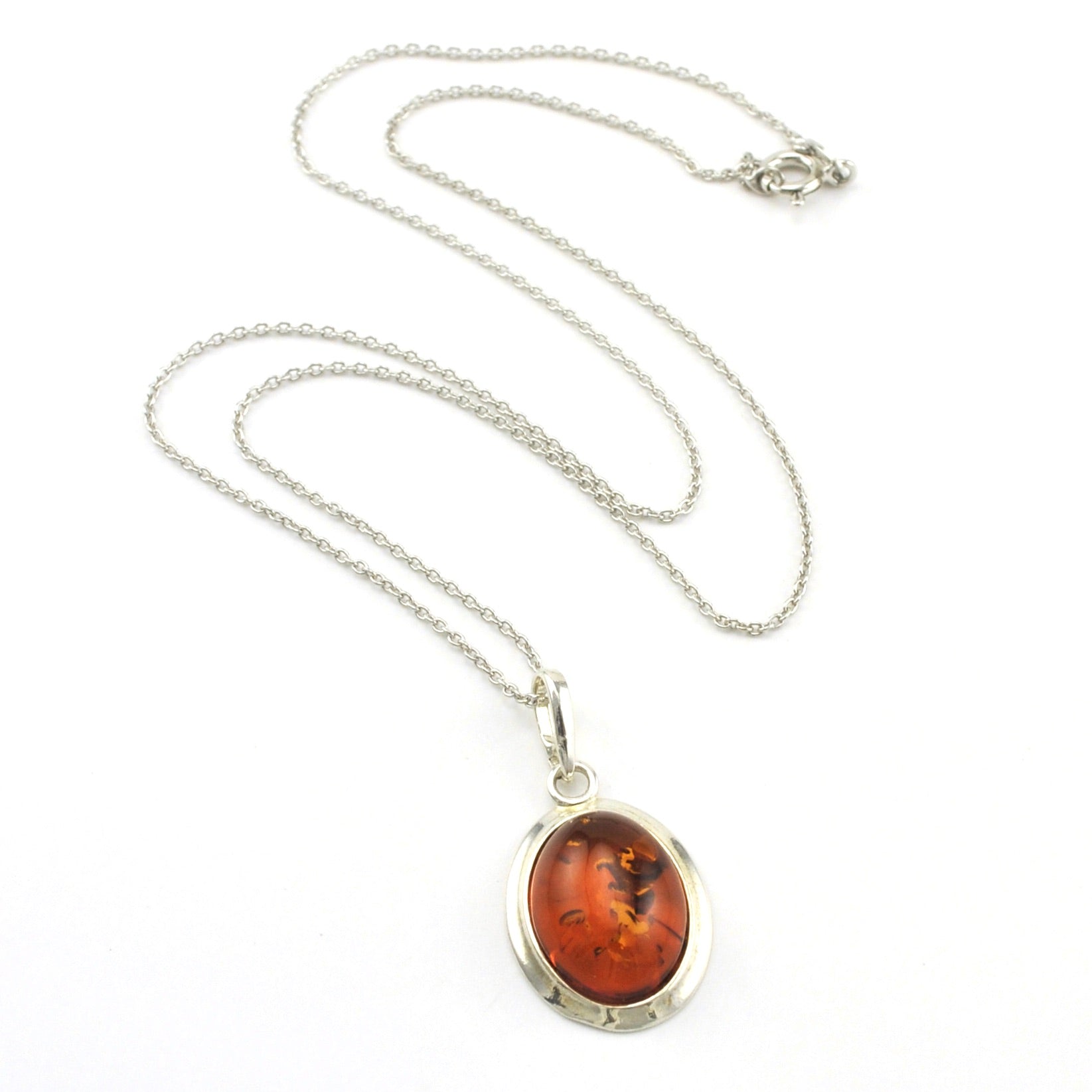 Sterling Silver Amber Oval Necklace