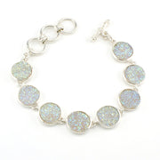 Sterling Silver Opal Druzy Agate Round Toggle Bracelet