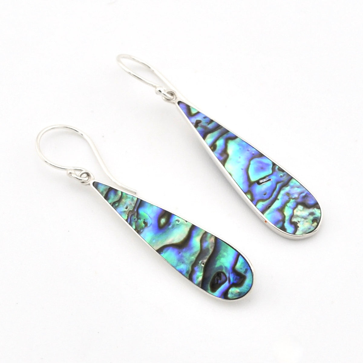 Sterling Silver Abalone Long Tear Dangle Earrings