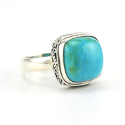 Side View Sterling Silver Arizona Turquoise 13mm Square Bali Ring