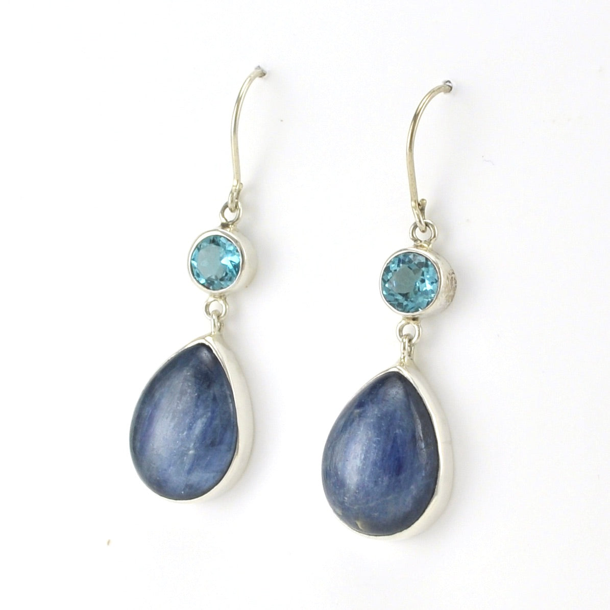 Side View Sterling Silver Blue Topaz Kyanite Dangle Earrings
