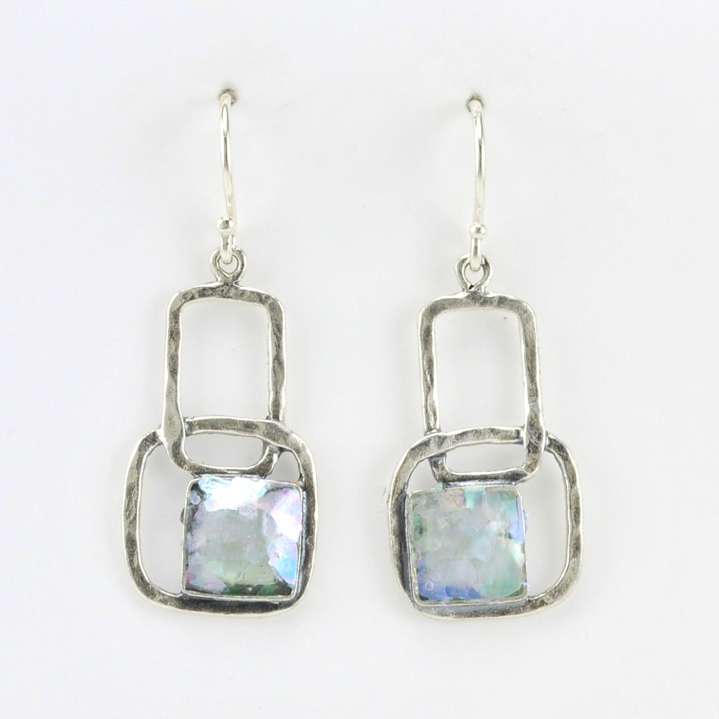 Alt View Sterling Silver Roman Glass Square Earrings
