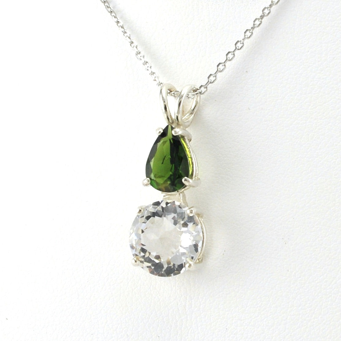 Side View Sterling Silver Quartz with Chrome Diopside Necklace