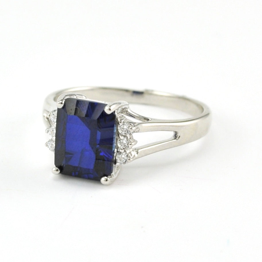 Side View Sterling Silver Created Sapphire 2.8ct Rectangle CZ Ring