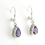 Side View Sterling Silver Amethyst 6x9mm Tear Bali Dangle Earrings