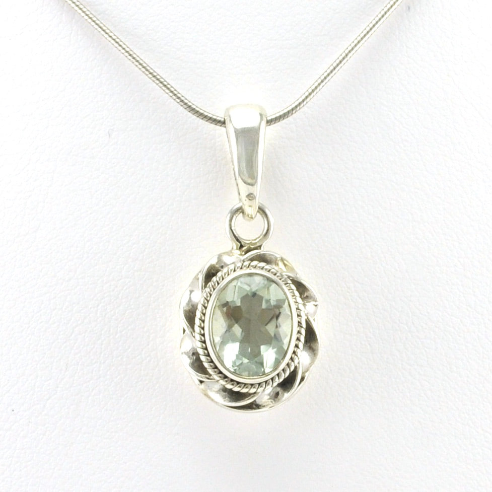 Alt View Sterling Silver Green Amethyst 7x9mm Oval Pendant