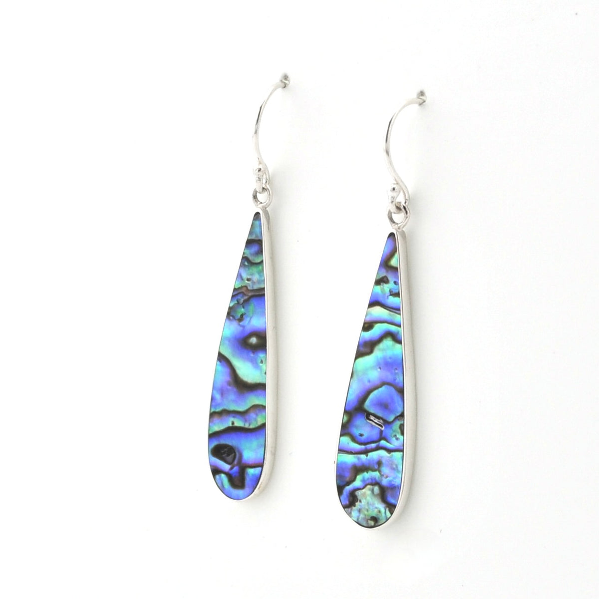 Sterling Silver Abalone Long Tear Dangle Earrings