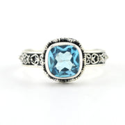 Alt View Sterling Silver Blue Topaz 7mm Square Bali Ring