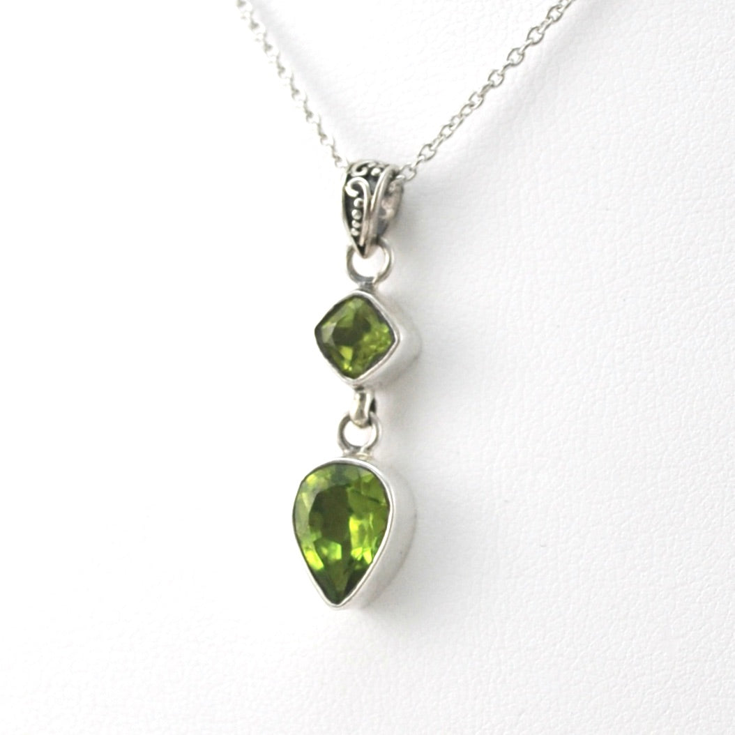 Sterling Silver Peridot Square Pear Necklace