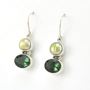 Side View Silver Pearl Green Quartz Earrings