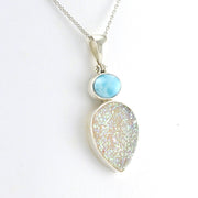Side View Sterling Silver Larimar Druzy Agate Necklace