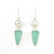 Alt View Sterling Silver Pearl Aqua Sea Glass Dangle Earrings