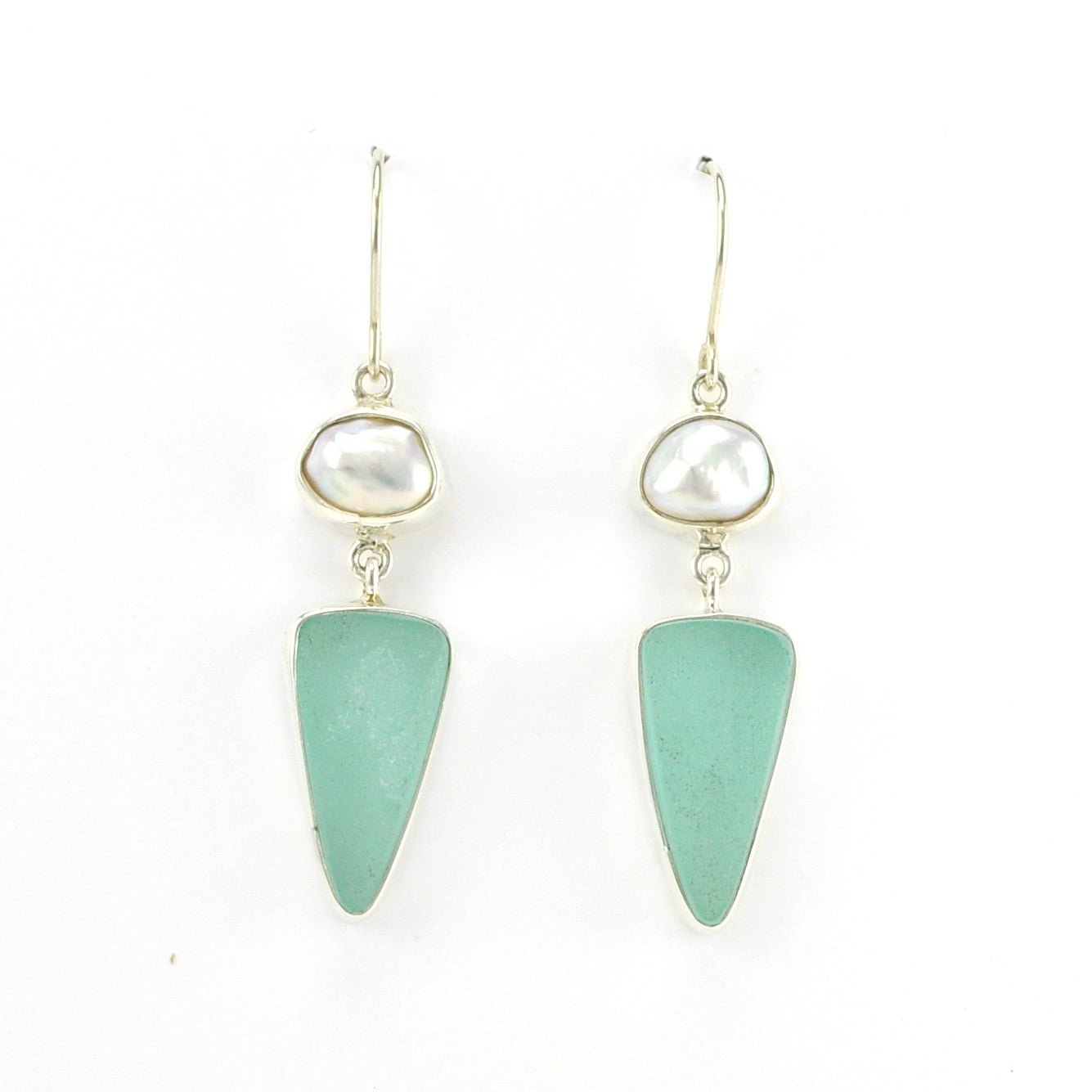 Alt View Sterling Silver Pearl Aqua Sea Glass Dangle Earrings