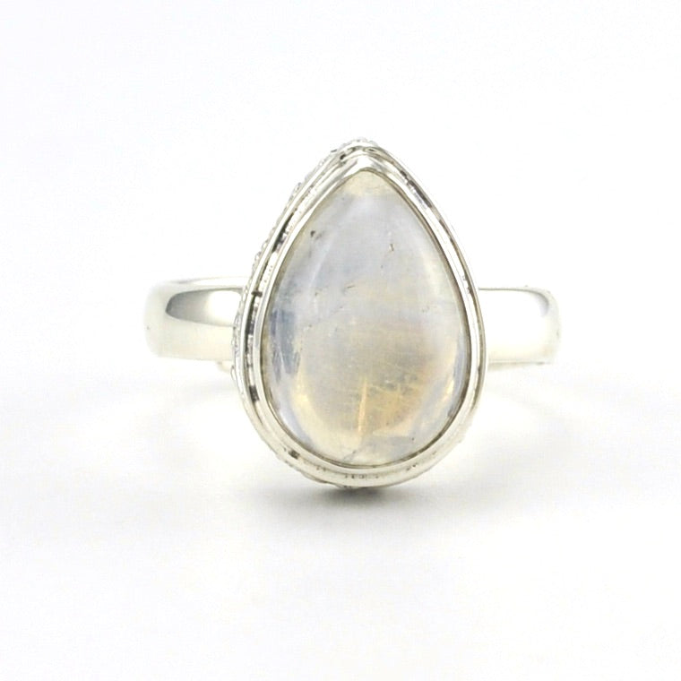 Alt View Sterling Silver Moonstone 9x13mm Tear Bali Ring